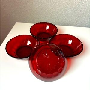 4 vintage Anchor Hocking royal ruby red berry bowls